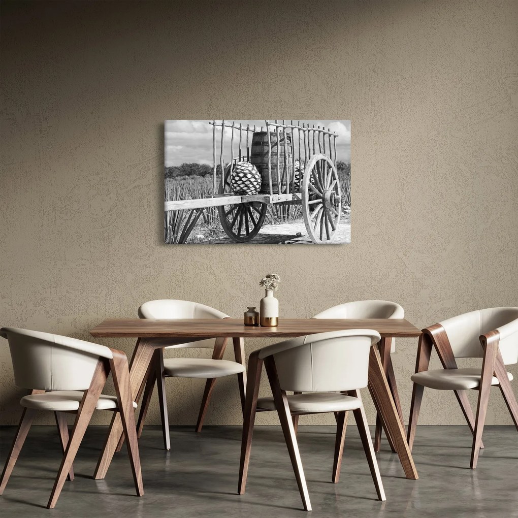 Obraz - Prívesný vozík, čiernobiela (90x60 cm)