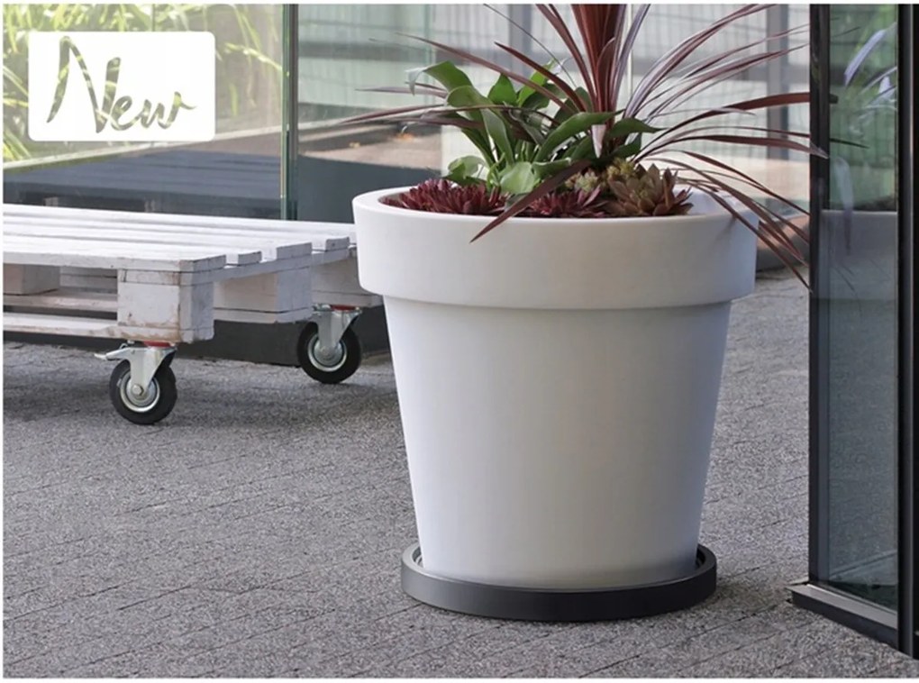 Podstavec pod květináč na kolečkách, kulatý, antracit 37cm