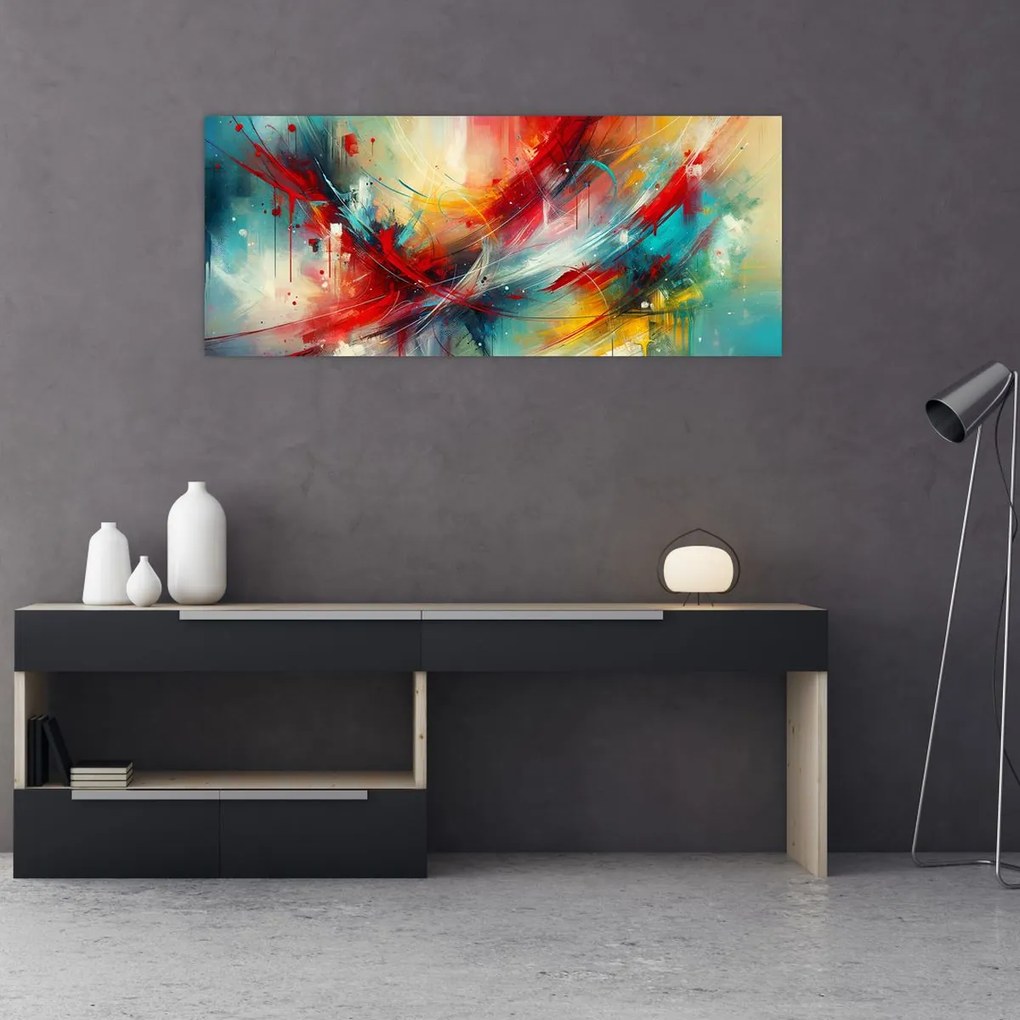 Obraz – Abstrakcia s červenou (120x50 cm)