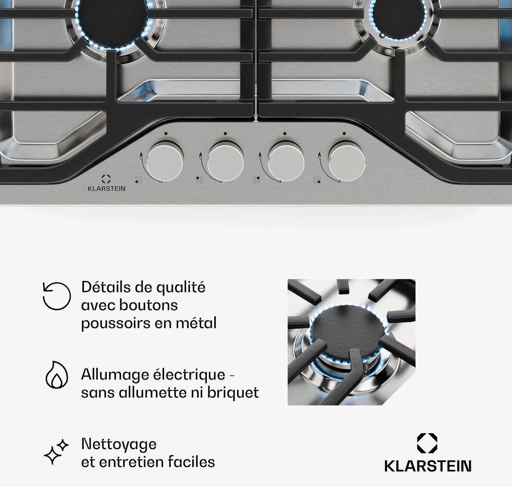 Klarstein Turbocast plynová varná doska, 304 nehrdzavejúca oceľ, 4 horáky, profesionálny liatinový držiak, horák wok