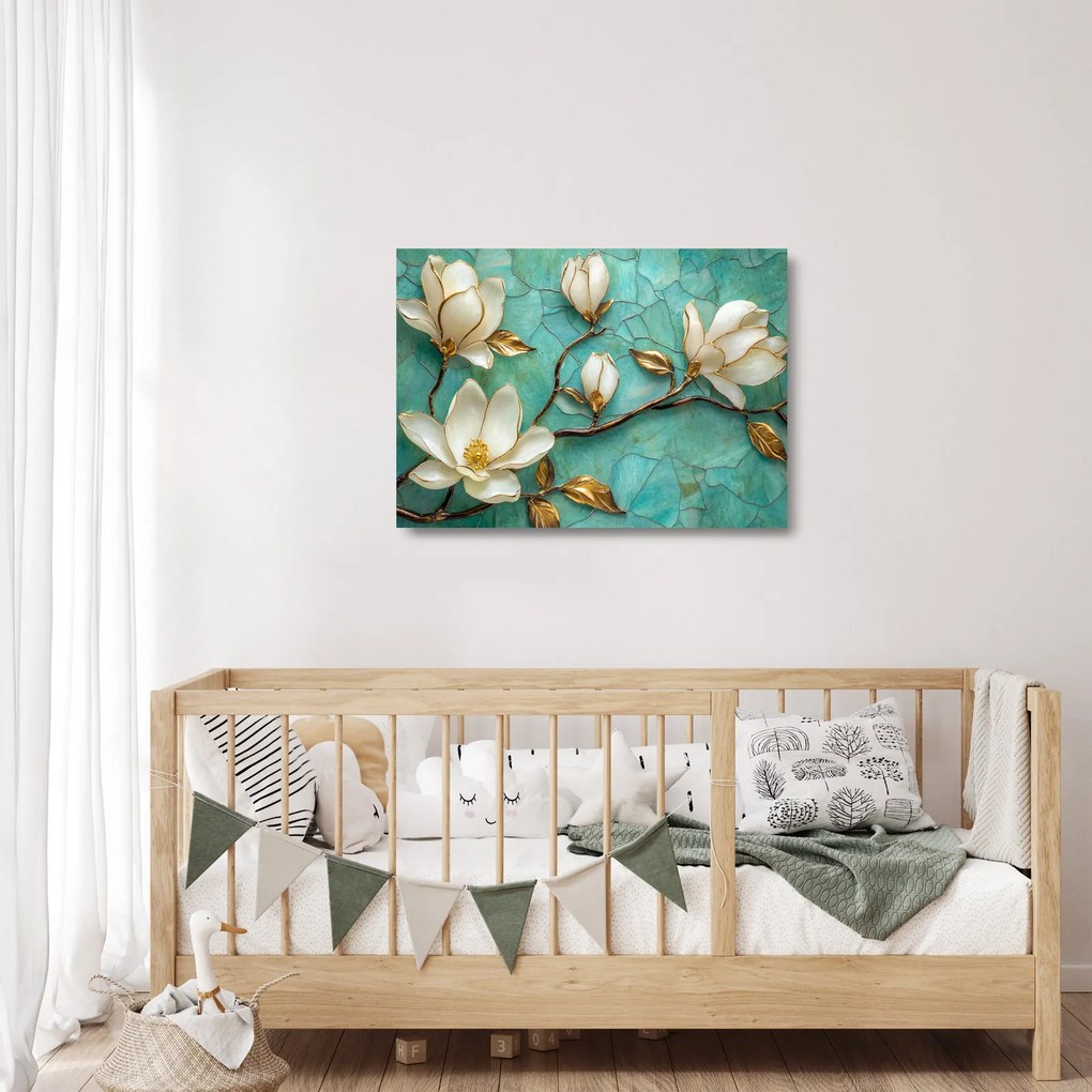 Sklenený obraz - 3D magnólia (70x50 cm)