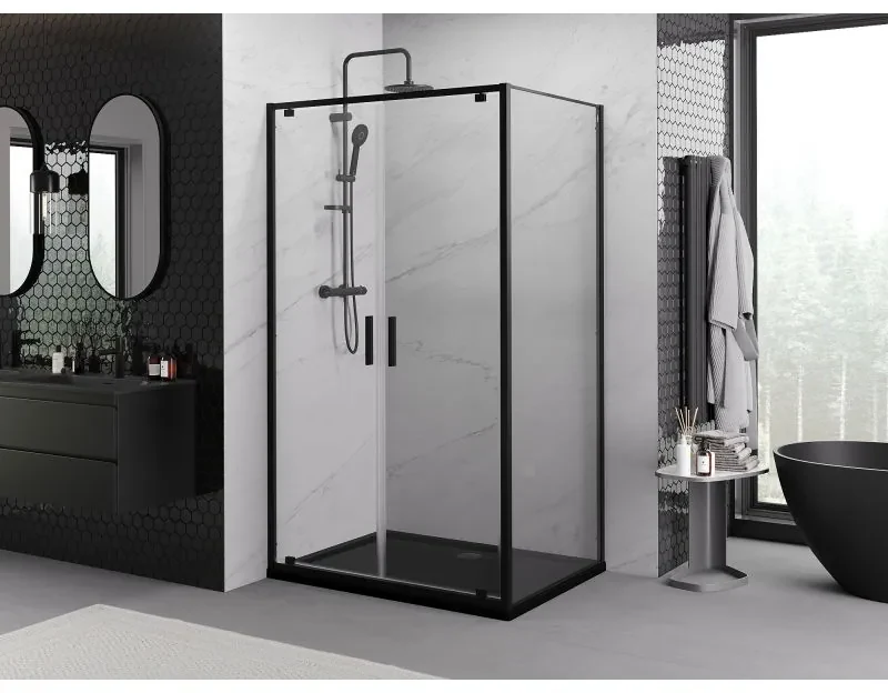Mexen Exo, sprchovací kút s krídlovými dverami 90 x 95 cm, 6mm číre sklo, čierny profil, 8182-090-095-70-00