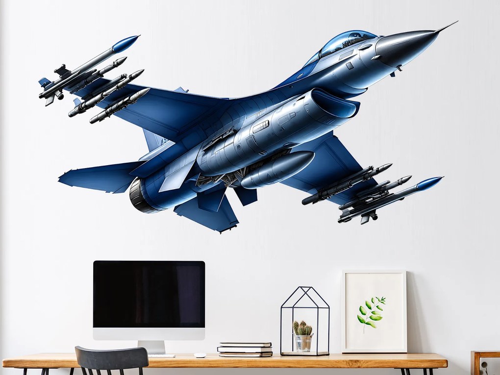 Stíhačka F16 textilná preliepateľná nálepka na stenu arch 46 x 23 cm