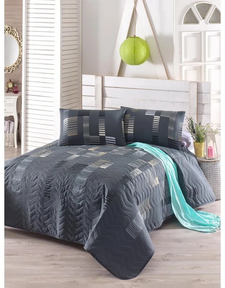 Prešívaný pléd na dvojlôžko s obliečkami na vankúše Tracy, 200 × 220 cm