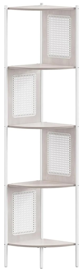 5-poschodová rohová polica, polica na knihy s polyratanovými stranami, svetlá béžová