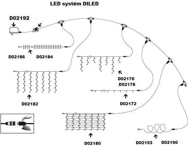 Nexos 2179 diLED svetelný dážď - 180 LED teple biela + napájanie