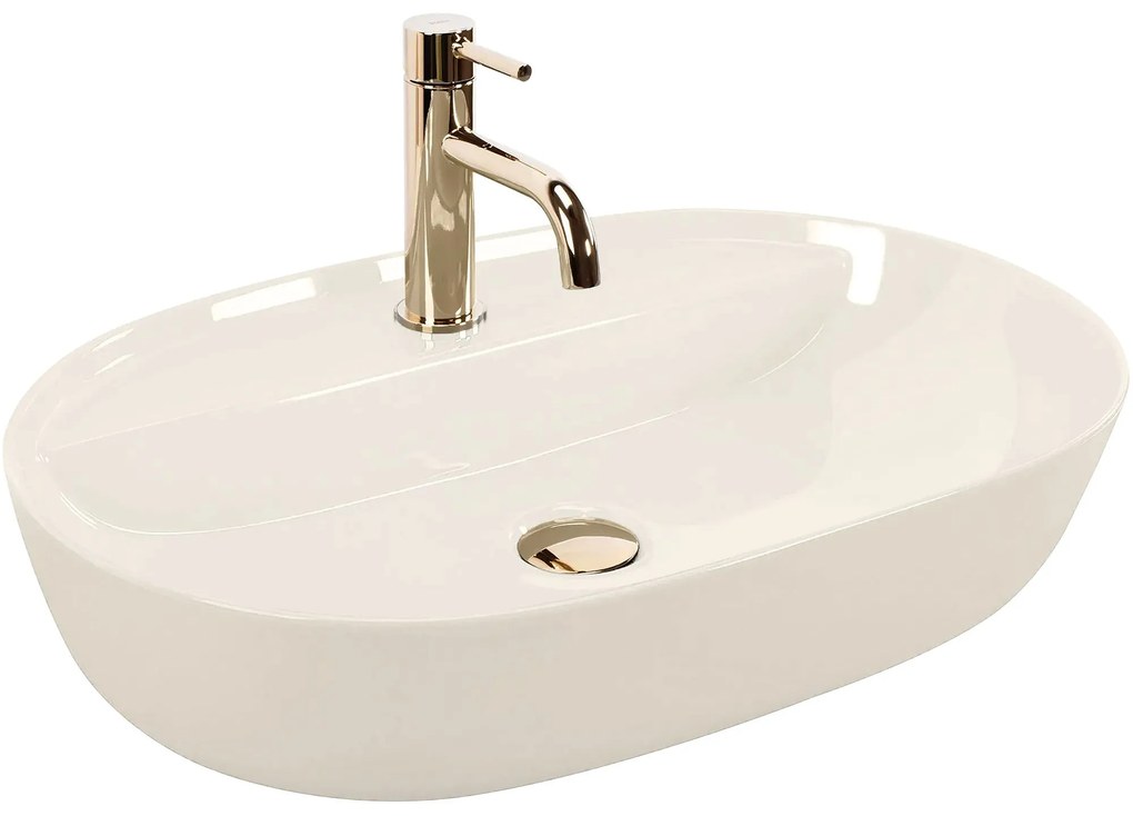 Rea Aura, umývadlo na dosku 610x410x130, ecru lesklá, REA-U4589