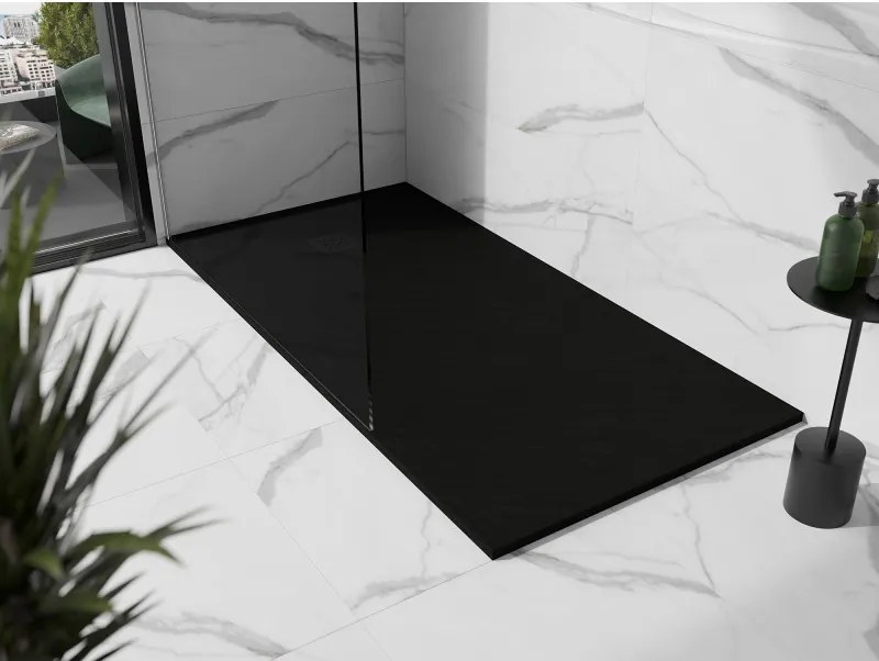 Mexen Stone+, obdĺžniková vanička z minerálneho kompozitu 200 x 100 cm, čierna, čierna krytka, 44701020-B