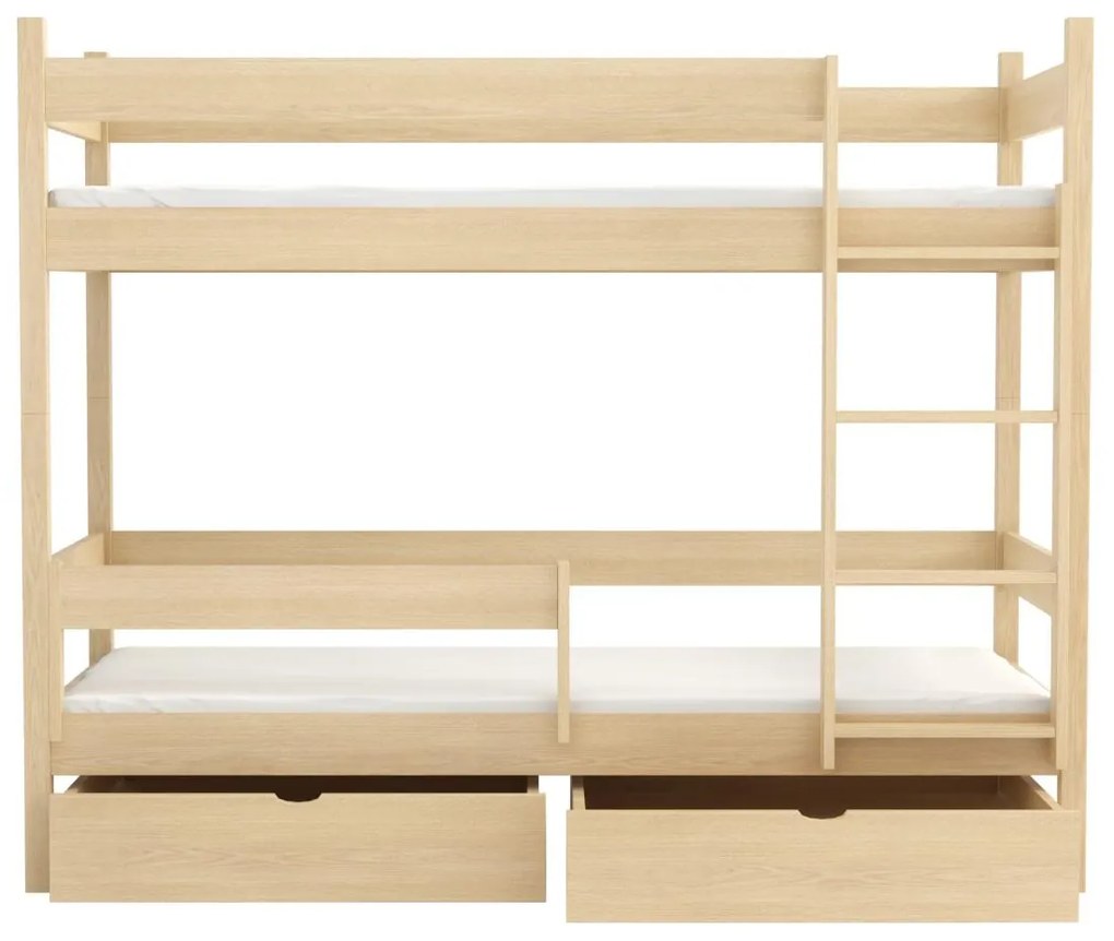 Detská poschodová posteľ z masívu borovice LEGEND so šuplíkmi - 200x90 cm - PRÍRODNÁ BOROVICA