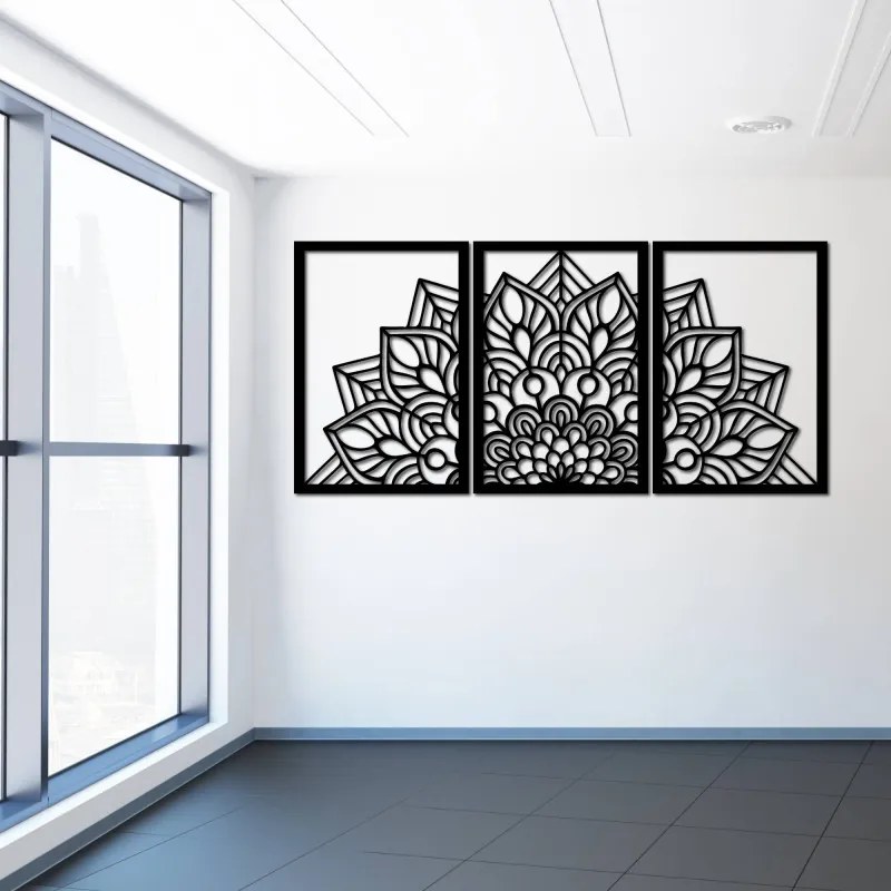 3-dielna mandala kvetov – moderná drevená nástenná dekorácia do obývačky | SENTOP HDF0583