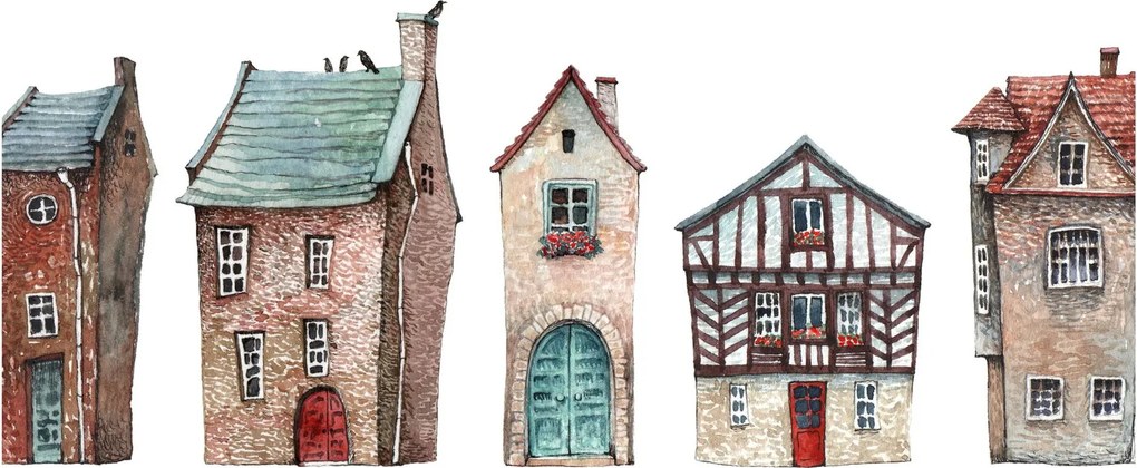Obraz - Akvarelové domčeky (70x50 cm)