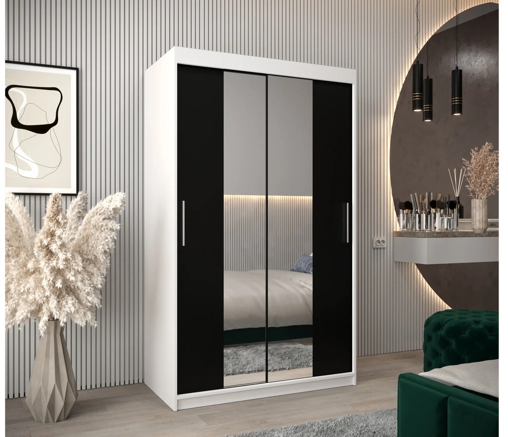 Šatníková skriňa 120 cm Toki 1 (Biela matná + Čierna matná). Akcia -20%. Vlastná spoľahlivá doprava až k Vám domov. 1064888