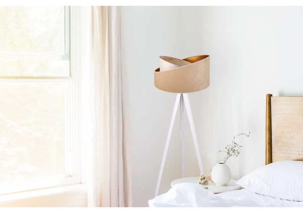Stojacia lampa Werona 7, 1x béžové/krémové textilné tienidlo so vzorom, g, w