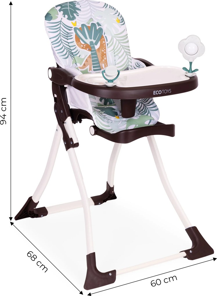 ECOTOYS Detská jedálenská stolička pre deti 6–36 mesiacov, 3-bodové pásy, podnožka