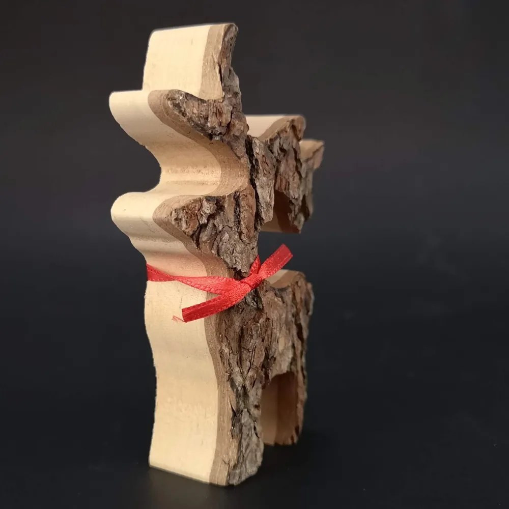 AMADEA Drevený jeleň s kôrou, masívne drevo, výška 8 cm