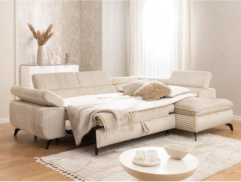 Béžová menčestrová rohová pohovka (pravý roh/do L) Marbeya – Ropez