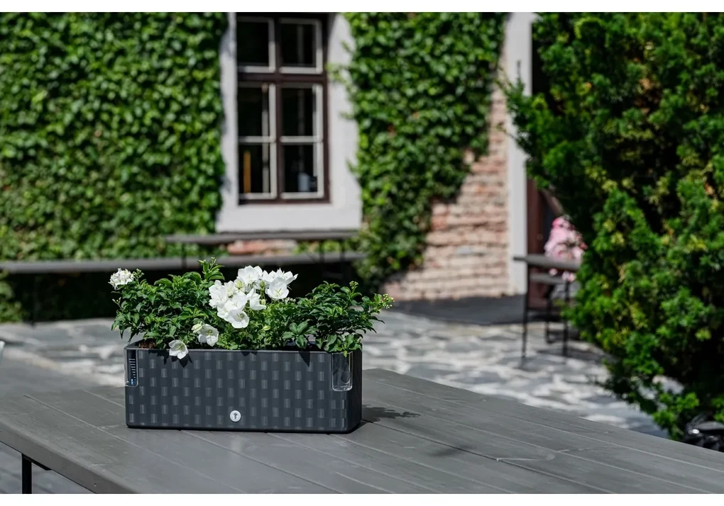 Plastkon Truhlík samozavlažovací COBBLE TRIO + Aqua systém antracit 40x14x14cm