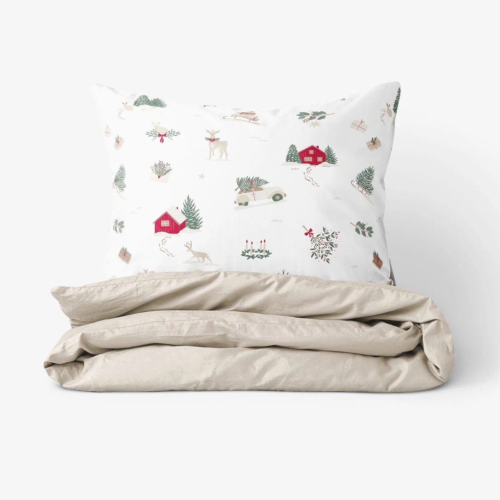 Goldea vianočné bavlnené posteľné obliečky duo - tradičné vianoce s latte 240 x 220 a 2ks 70 x 90 cm