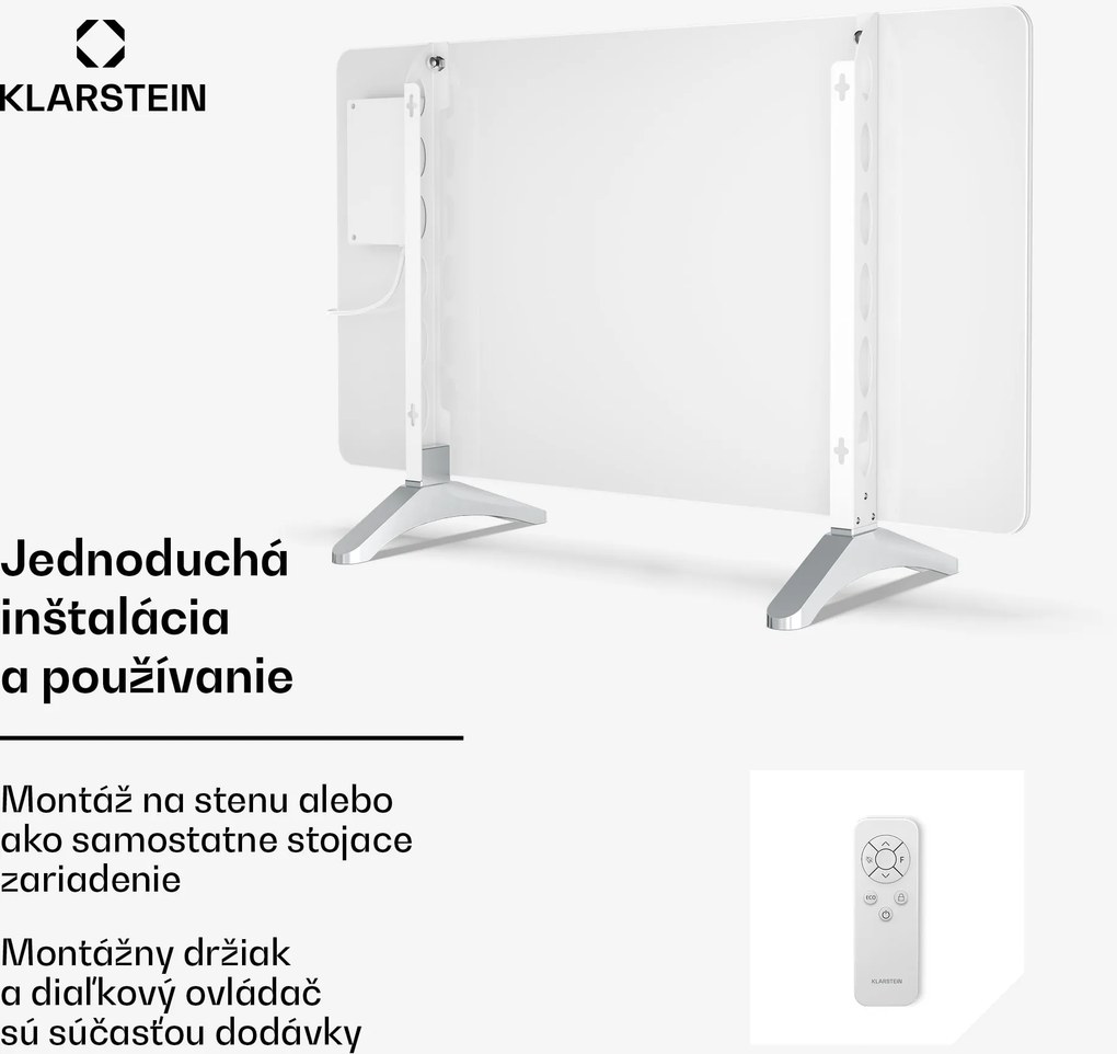 Klarstein Wonderglass infračervený panel | 480 W | 5-9 m² | Moderný dizajn zo skla | 90 cm x 58 cm