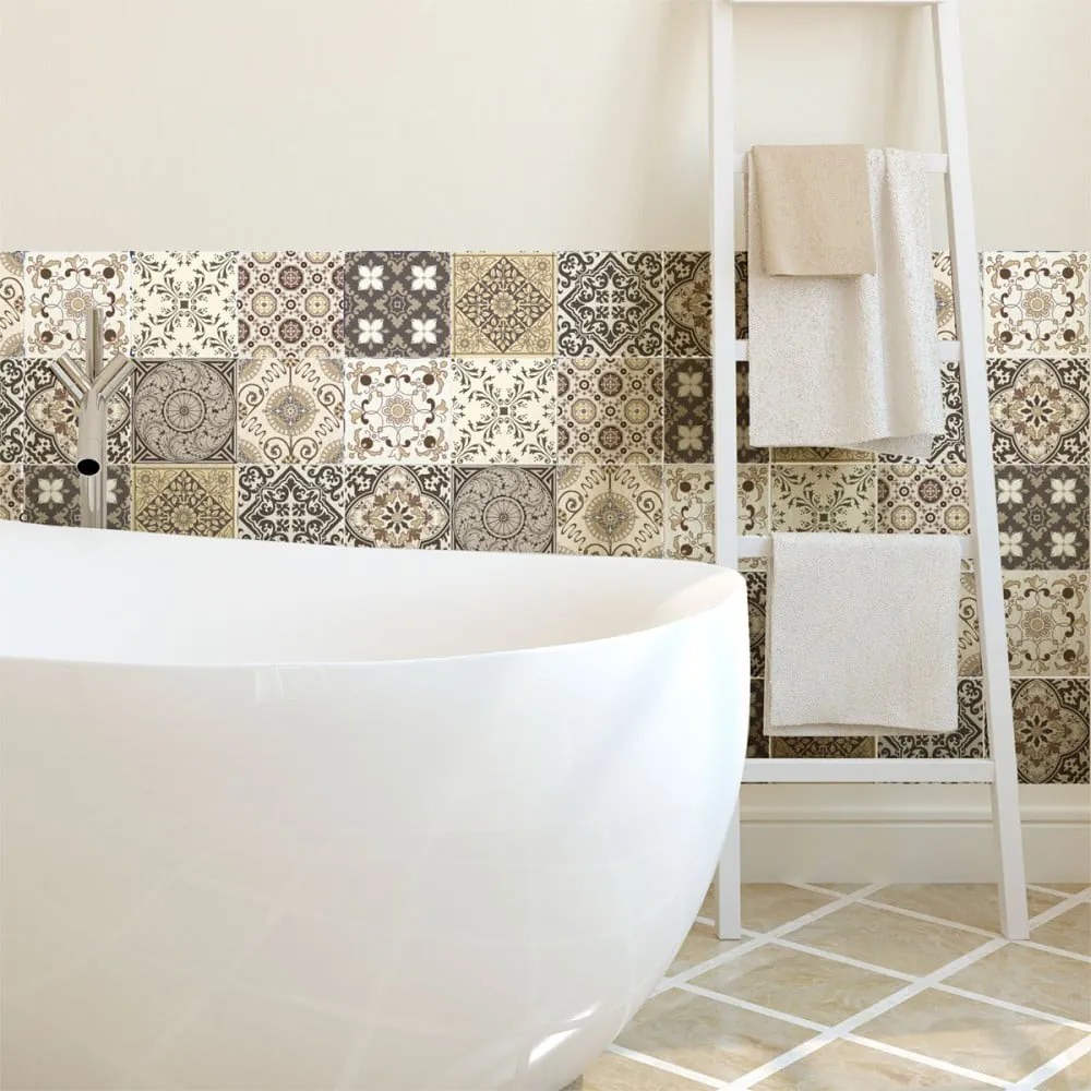 Súprava 9 nástenných samolepiek Ambiance Cement Tiles Ancona, 10 × 10 cm