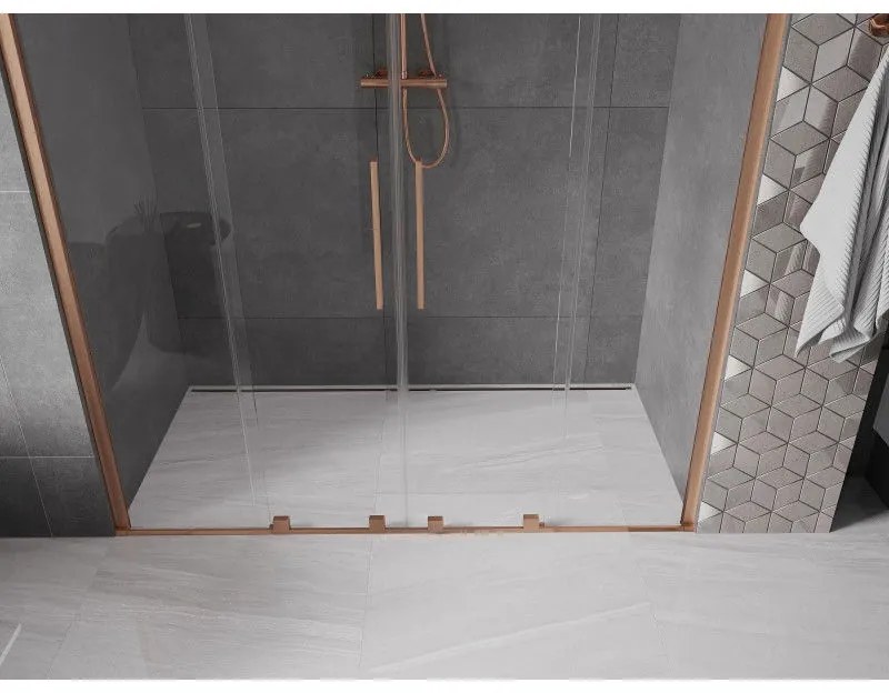 Mexen Velar Duo, posuvné dvere do otvoru 180x200 cm, 8mm číre sklo, medená matná, 871-180-000-02-65