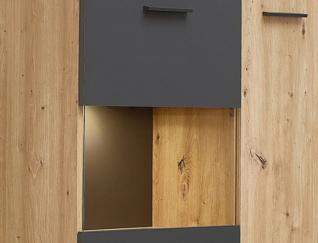 Obývacia  stena Heathrow, dub artisan/antracit, s osvetlením