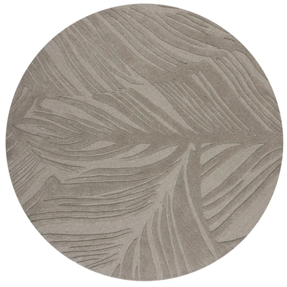 Flair Rugs, Kusový koberec Solace Lino Leaf Grey kruh, 160x160 (priemer) kruh, šedá, obývacia izba