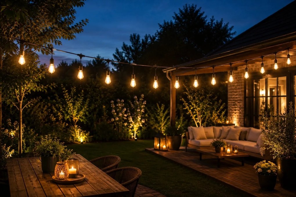 TRENDIE Záhradná svetelná girlanda 20 LED teplá biela E27 20m