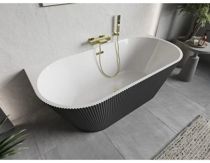 Mexen Oris, voľne stojaca ryhovaná vaňa 170 x 80 cm, biela-šedá, zlatý lesklý prepad, 52871708062-50