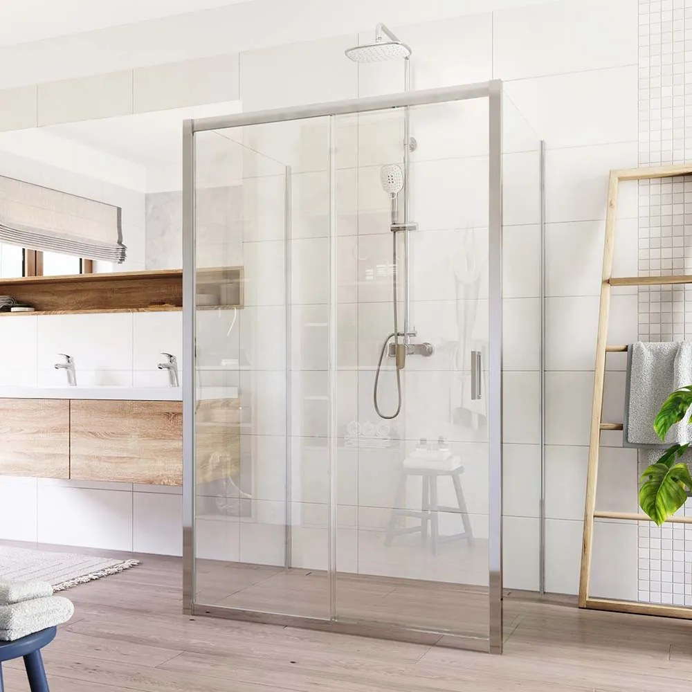 Mereo Mereo, Sprchový kút, Lima, obdĺžnik, pev.díl x zasúvacie dvere x pev.díl, chróm ALU, sklo Číre, MER-CK85623K