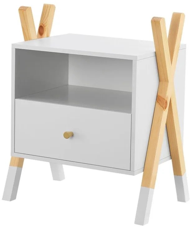 Detský nočný stolík, biely so zásuvkou a policou
