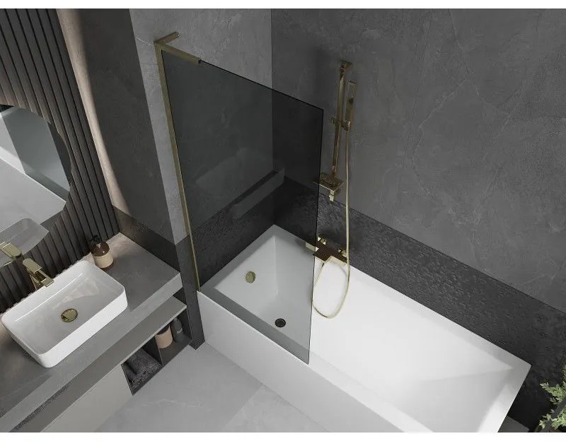 Mexen Next L, 1-krídlová vaňová zástena 80 x 150 cm, 6mm šedé sklo, zlatý lesklý profil, 895-080-000-03-40-50