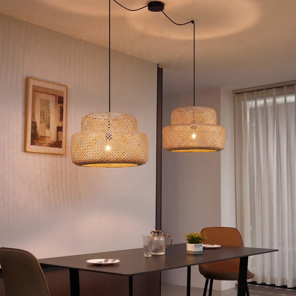 Dvojité závesné svietidlo Japandi čierne s bambusom - Kea