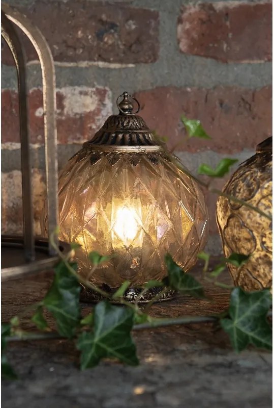Medená sklenená svietiaca LED lampáš Balli - Ø 15*19 cm