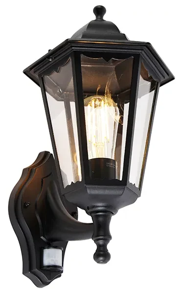 Vonkajšia nástenná lampa čierna s pohybovým senzorom - Havana IP44