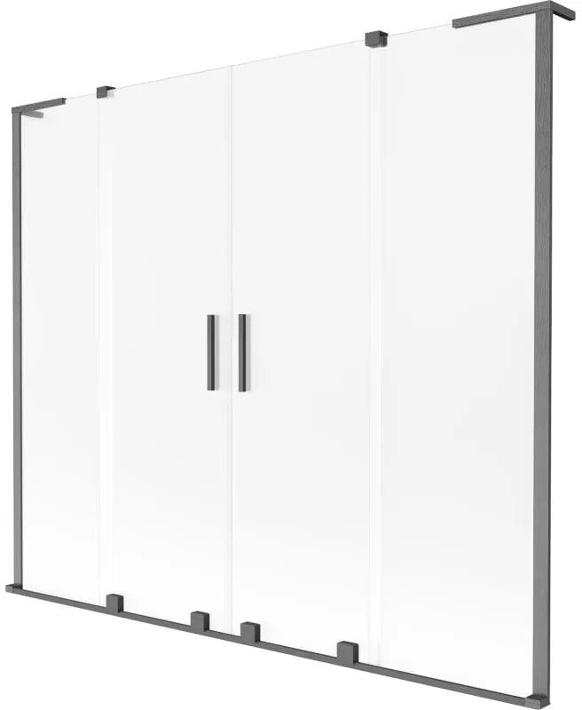 Mexen Velar L Duo, 2-krídlová posuvná vaňová zástena 200 x 150 cm, 8mm sklo námraza, brúsený grafit, 896-200-003-32-66