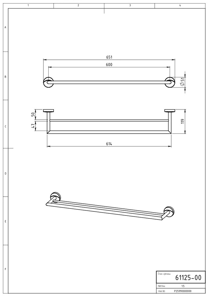 Novaservis - Dvojitý držiak uterákov 650 mm Metalia 11 chróm, 0125,0