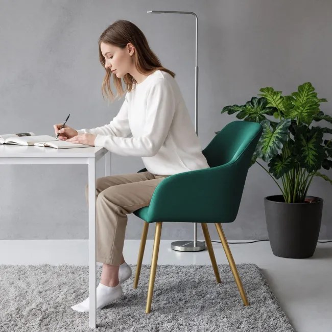 Sada šiestich jedálenských stoličiek ESTELLE zamatové, fľaškovo zelené / zlaté nohy (6 ks)