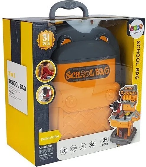 LEAN Toys Sada náradia v batohu „Dielňa“ – oranžovo-sivá