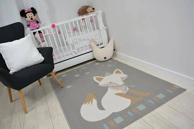Detský protišmykový koberec LOKO Líška sivý - 160x220 cm