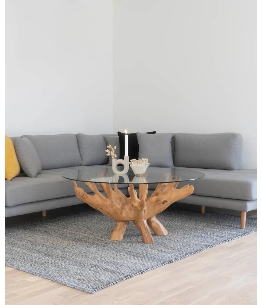 Okrúhly konferenčný stolík v prírodnej farbe so sklenenou doskou ø 110 cm Amazonas – House Nordic