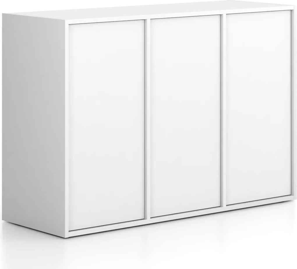 Kancelárska skriňa FRAME, nízka, 3 dvere, 1299 x 450 x 881 mm, PUSH-lock, biela