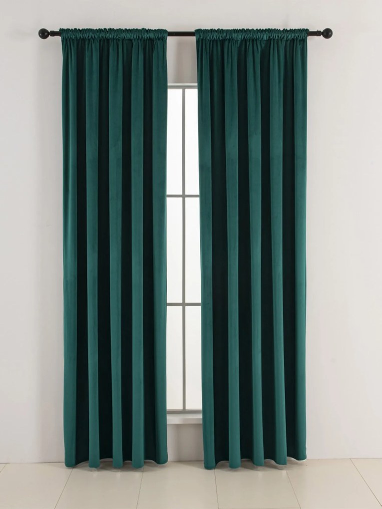 Zamatové zatemňovacie závesy Cesar petrolejové - 140 x 160 cm (2ks) - riasiaca stuha