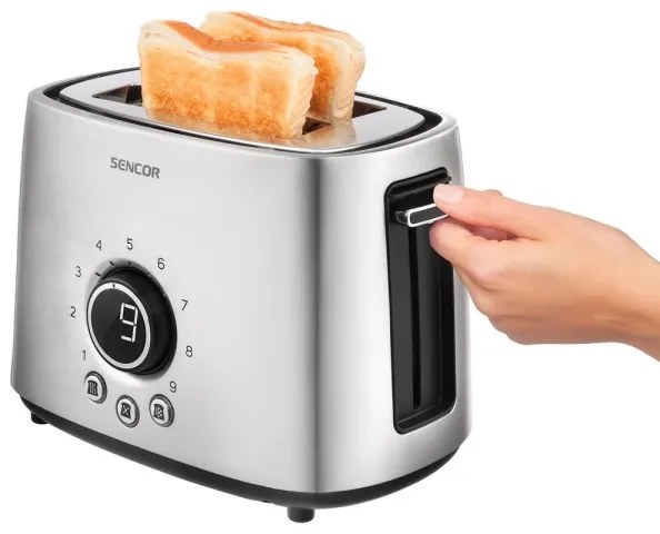 Sencor - Hriankovač s dvoma otvormi a rozpekačom 1000W/230V strieborná