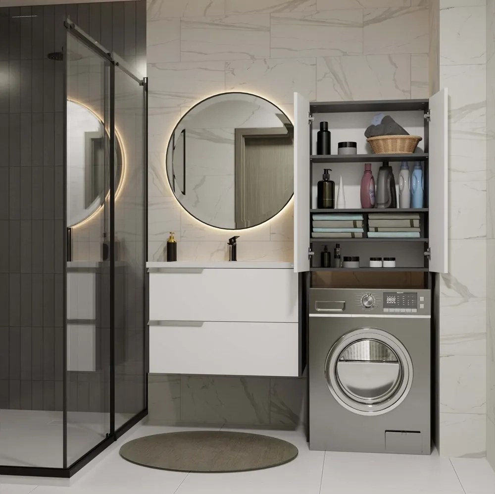 Kúpeľňová skrinka nad práčku POLA DD biela/antracitová