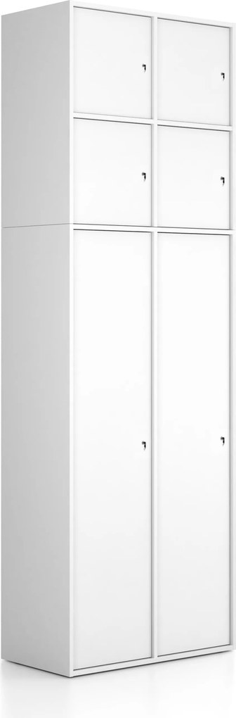 Nadstavba pre skrine FRAME, 4x dvere, 872 x 450 x 854 mm, cylindrický zámok, biela