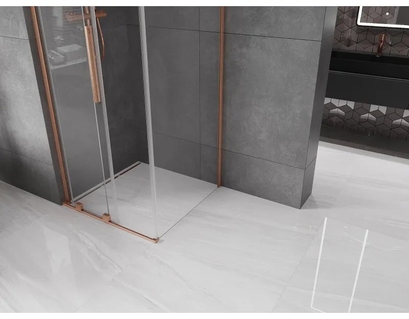 Mexen Velar L, sprchový kút s posuvnými dverami 90 x 90 cm, 8mm číre sklo, medená matná, 871-090-090-03-65