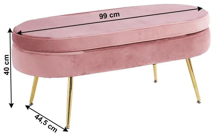 Tempo Kondela Luxusný taburet, ružová Velvet látka/chróm zlatý, Art-deco, NOBLIN TYP 2
