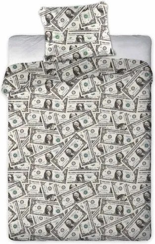 Bavlnená posteľná bielizeň s motívom dolárov