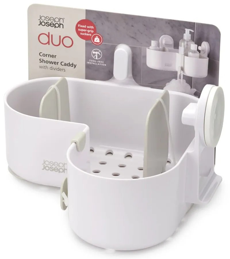 Biela plastová kúpeľňová polička bez vŕtania/rohová Duo – Joseph Joseph